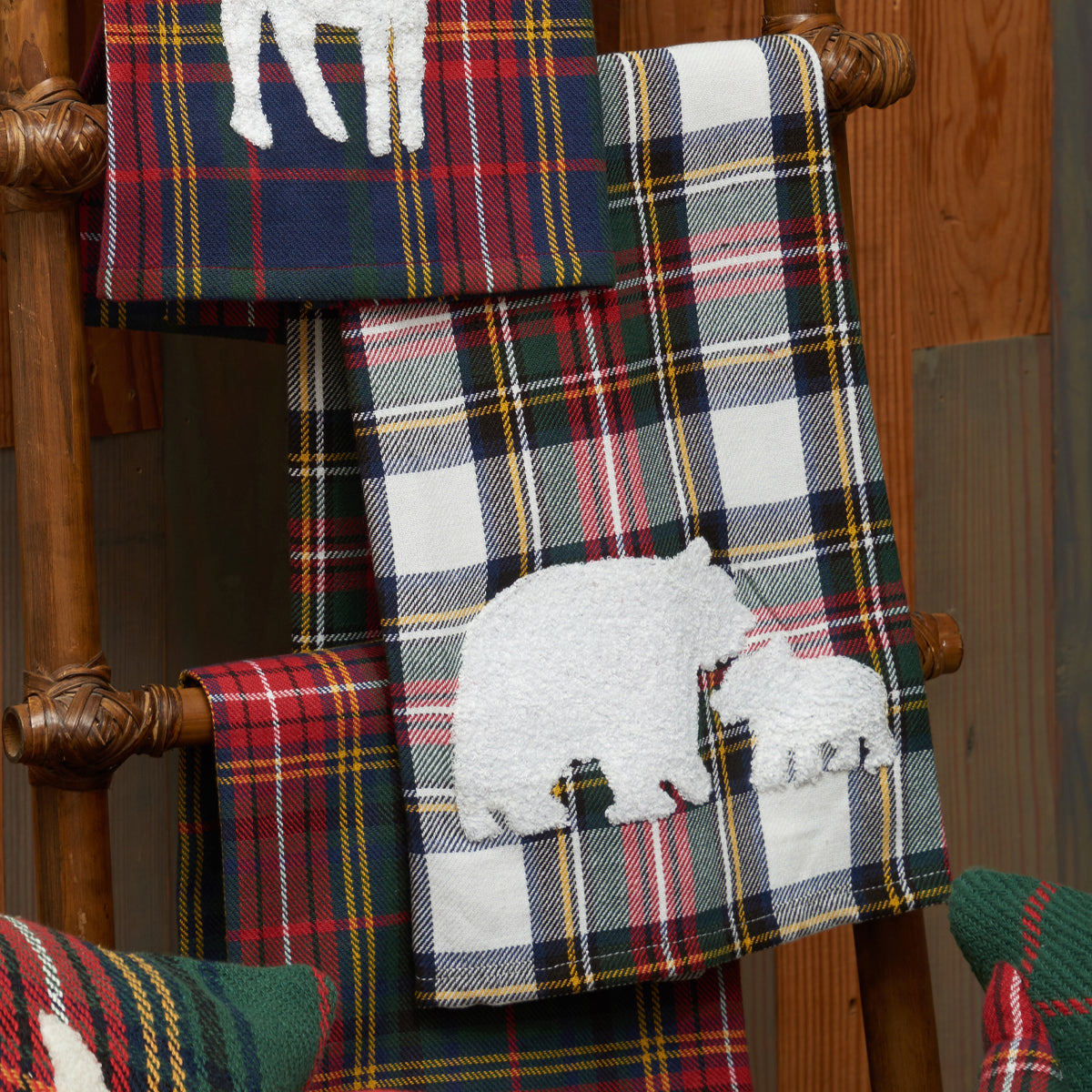 White Tartan Bears Tufted & Woven Kitchen Towel