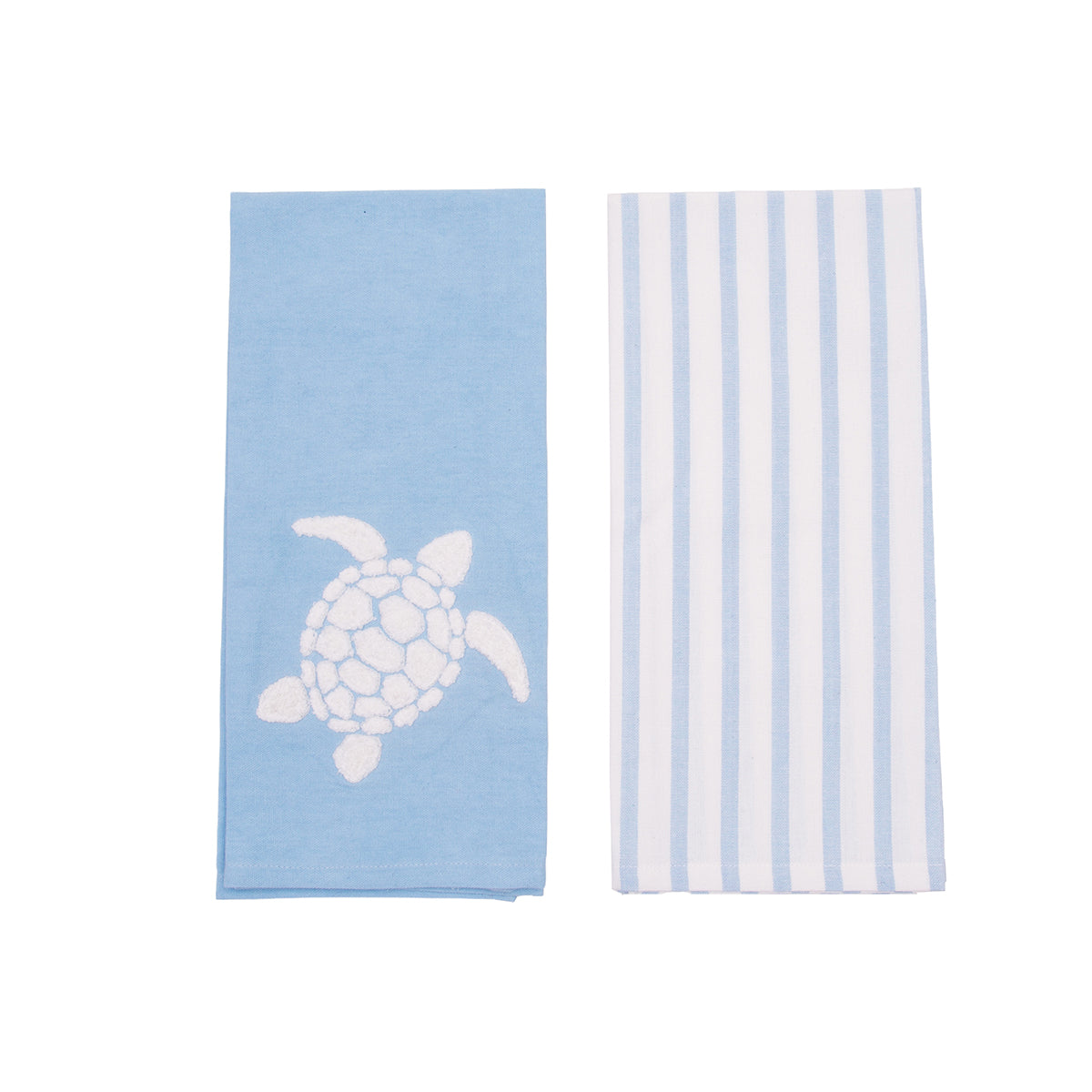 Blue Turtle Stripe Applique & Woven Kitchen Towel, Set of 2