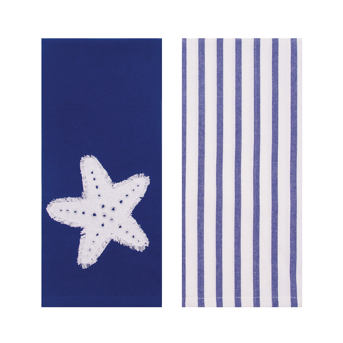 Navy Starfish Stripe Applique & Woven Kitchen Towel, Set of 2