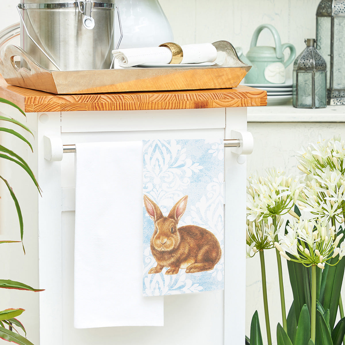 Damask Blue Bunny Kitchen Towel