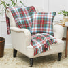 Morris Plaid Pillow, Morris Plaid Throw laying on a chair together