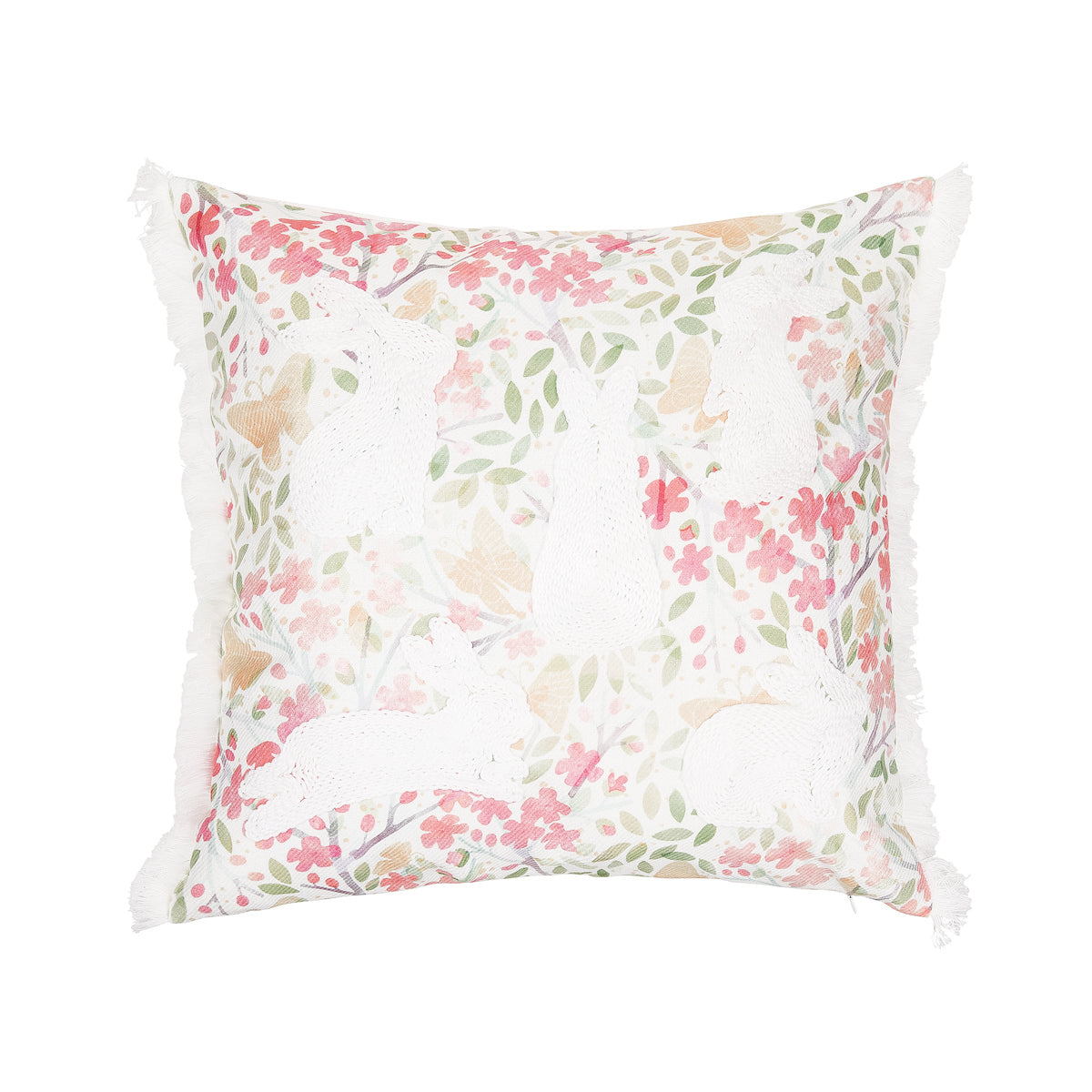 Bunnies Flowers Pillow