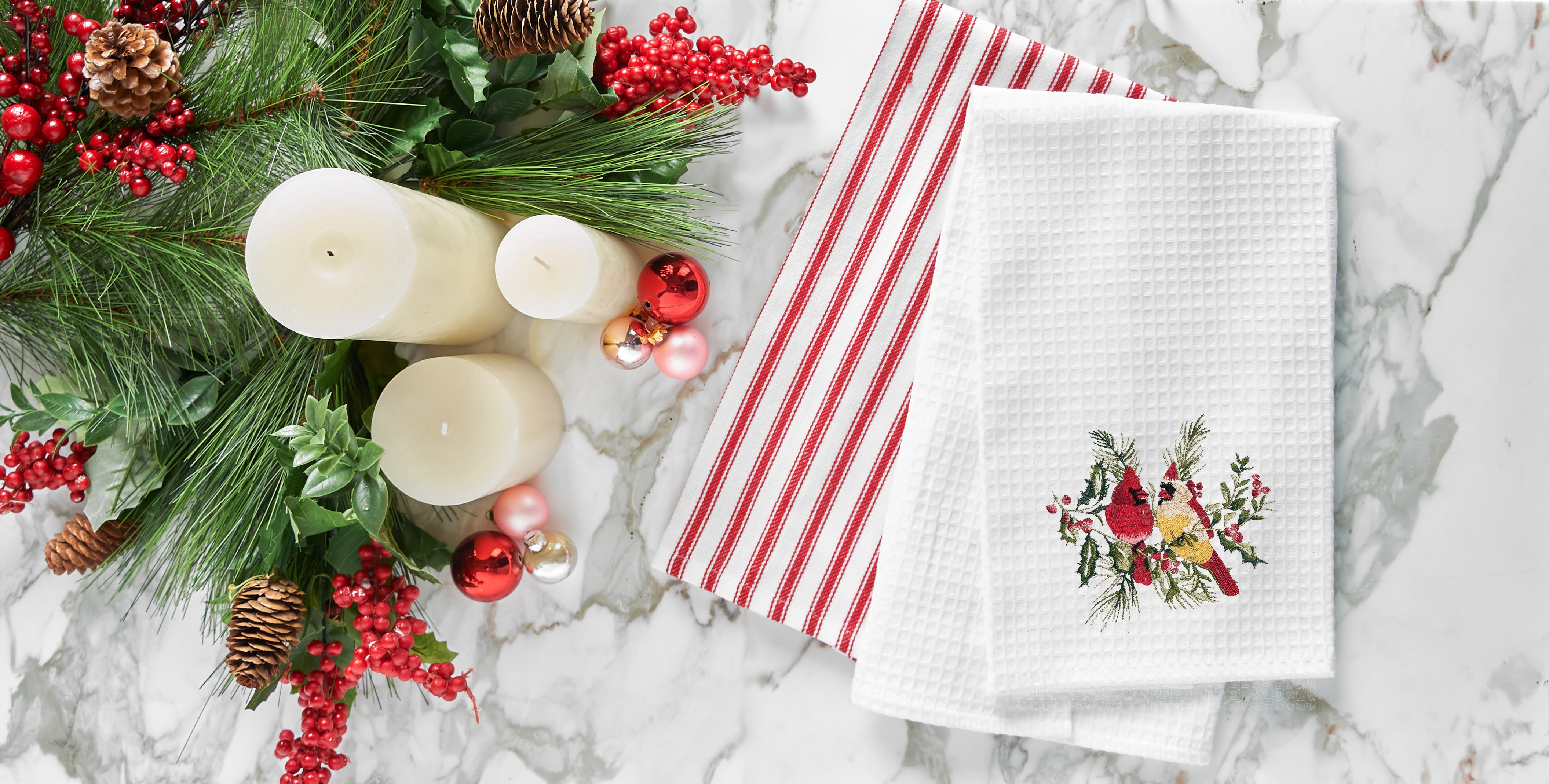 Cardinal Duo Berry Botanical Waffle Weave Kitchen Towel
