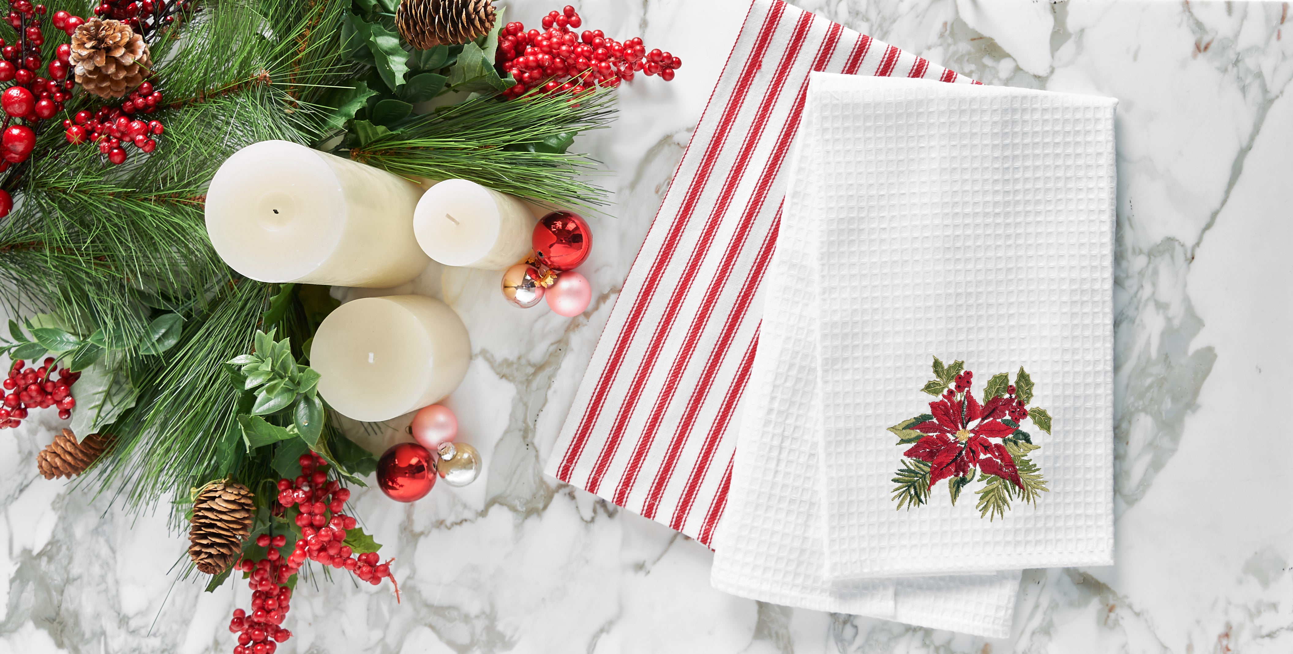 Poinsettia Botanical Waffle Weave Kitchen Towel