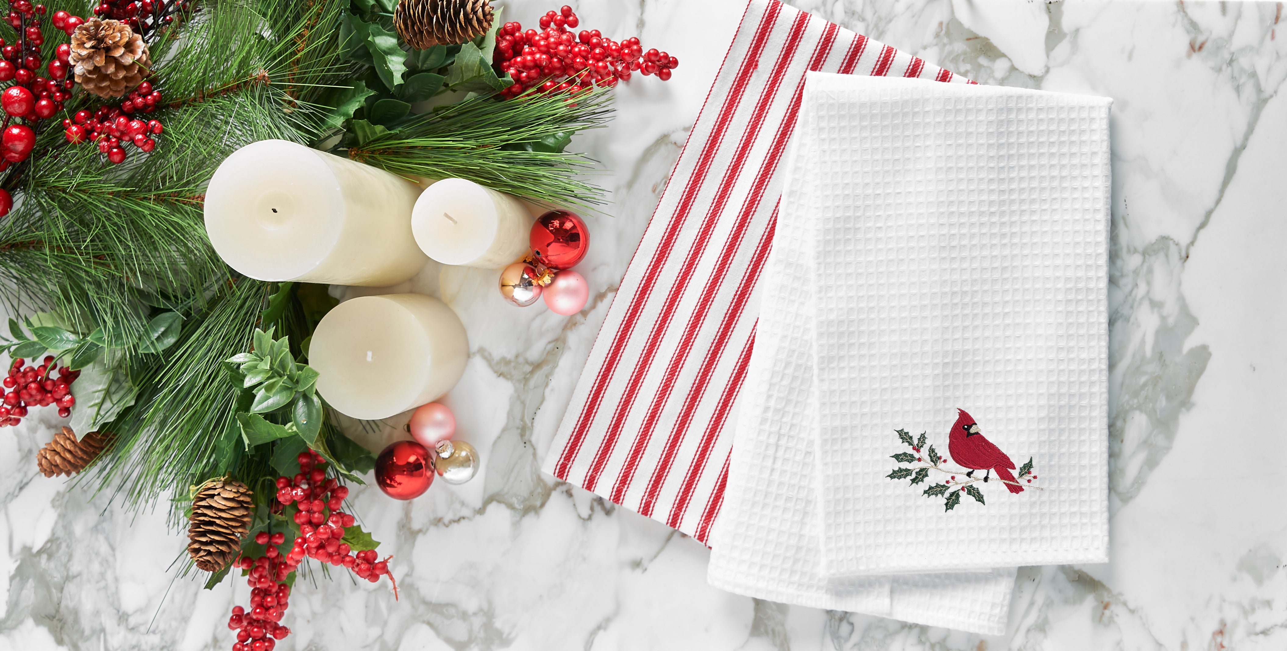 Cardinal Holly Waffle Weave Kitchen Towel