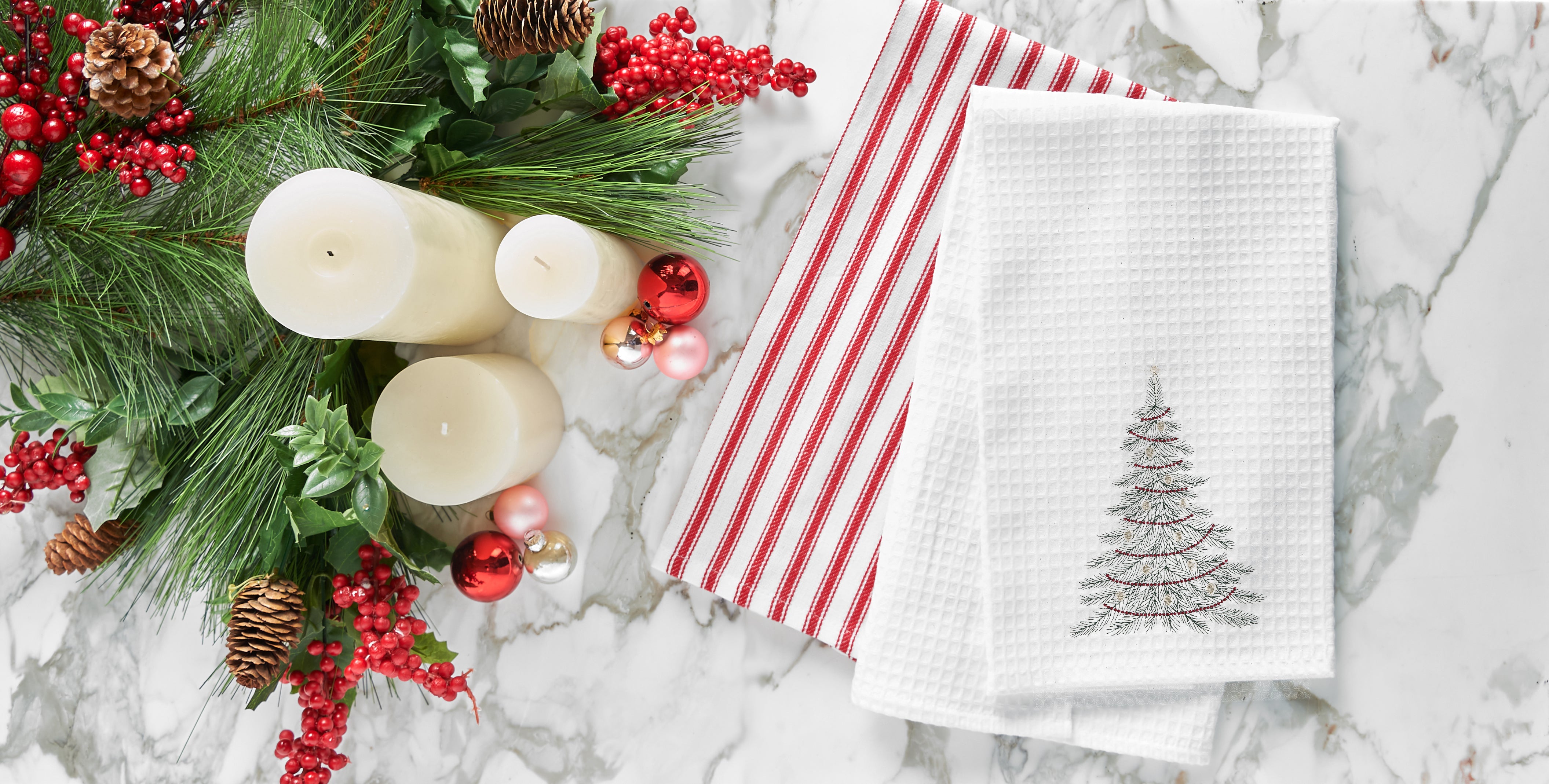 Traditional Christmas Tree Waffle Weave Kitchen Towel