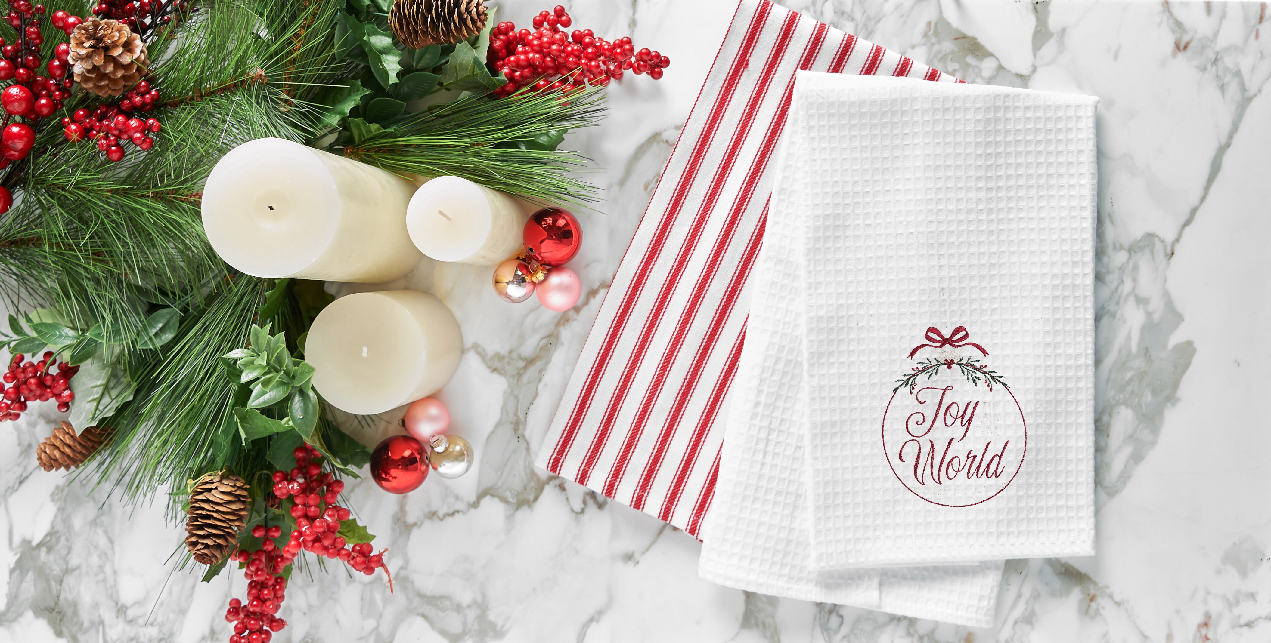 Joy To The World Ornament Waffle Weave Kitchen Towel