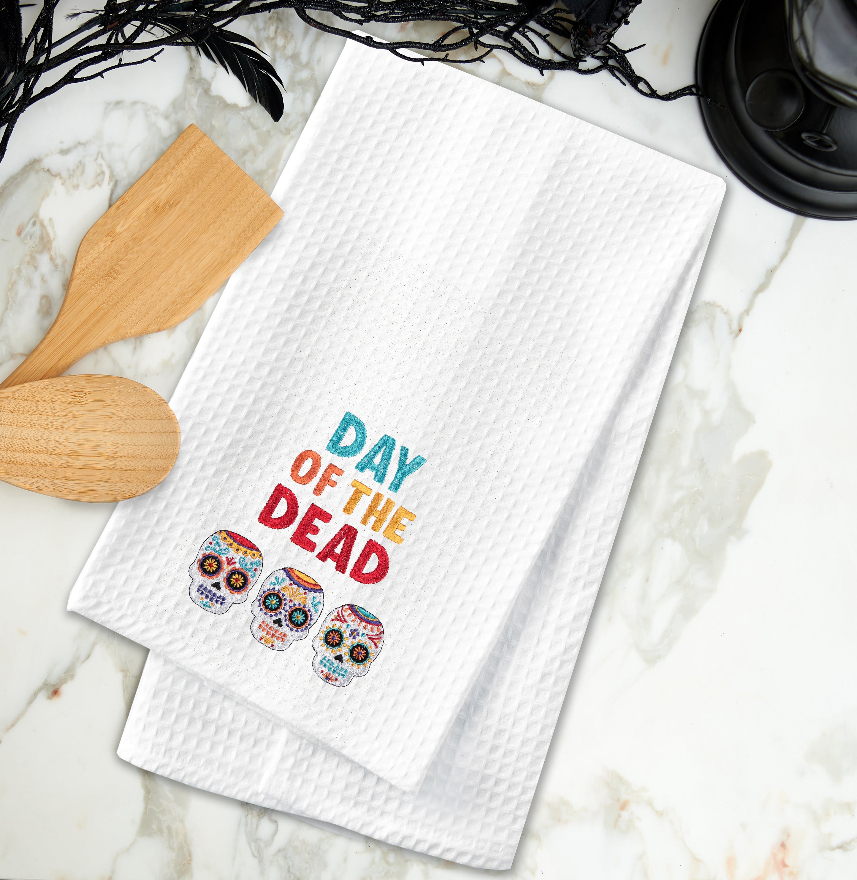 Day of The Dead Skull Trio Waffle Weave Kitchen Towel