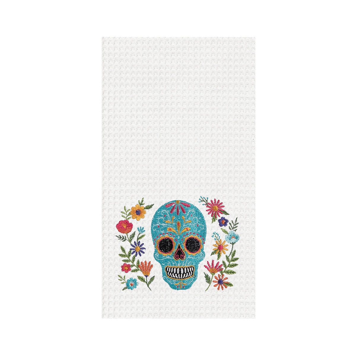 Aqua Sugar Skull & Flowers Kitchen Towel