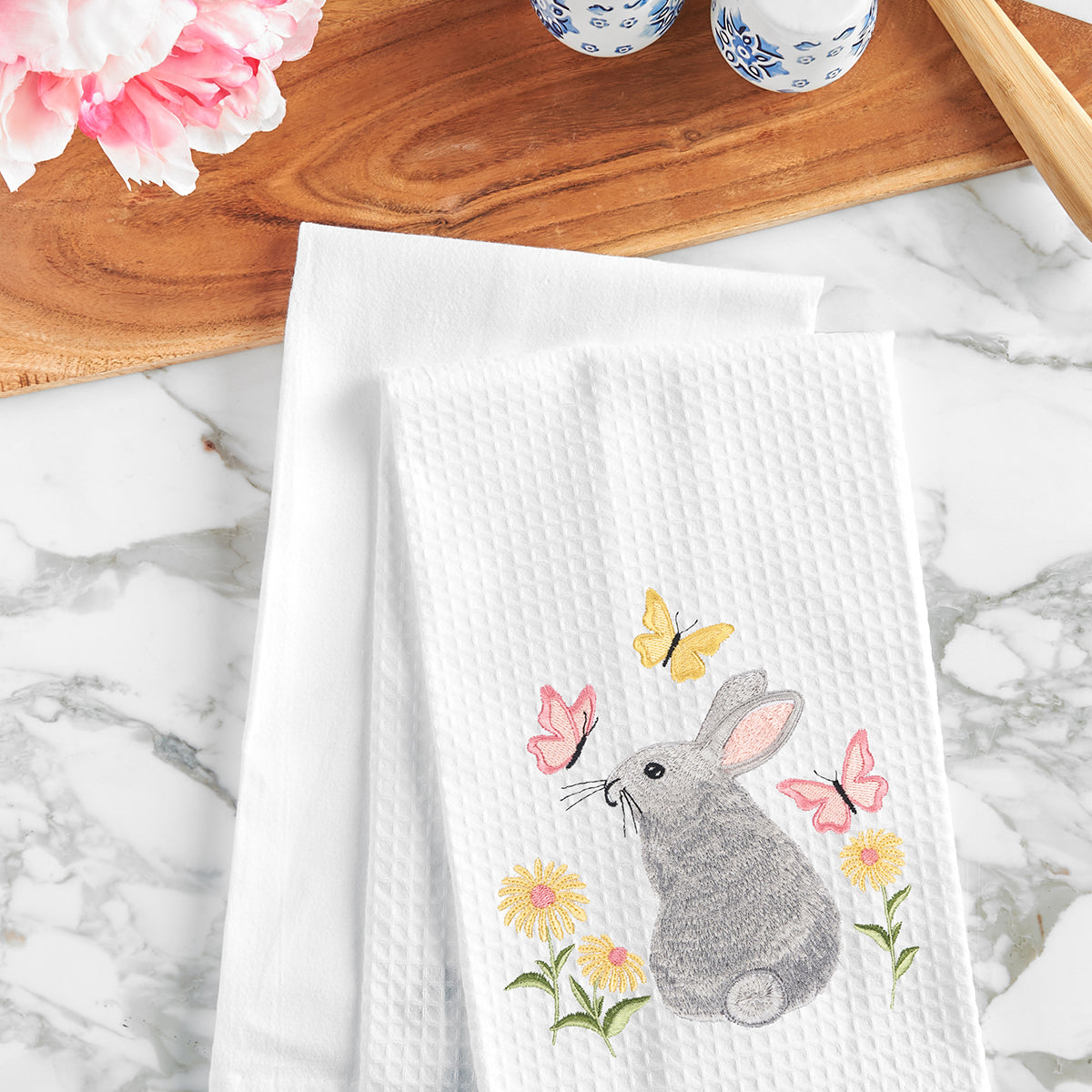 Spring Bunny & Butterflies Kitchen Towel