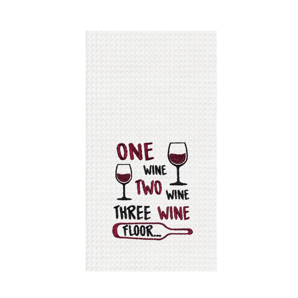 One Wine Two Wine Three Wine Waffle Weave Kitchen Towel