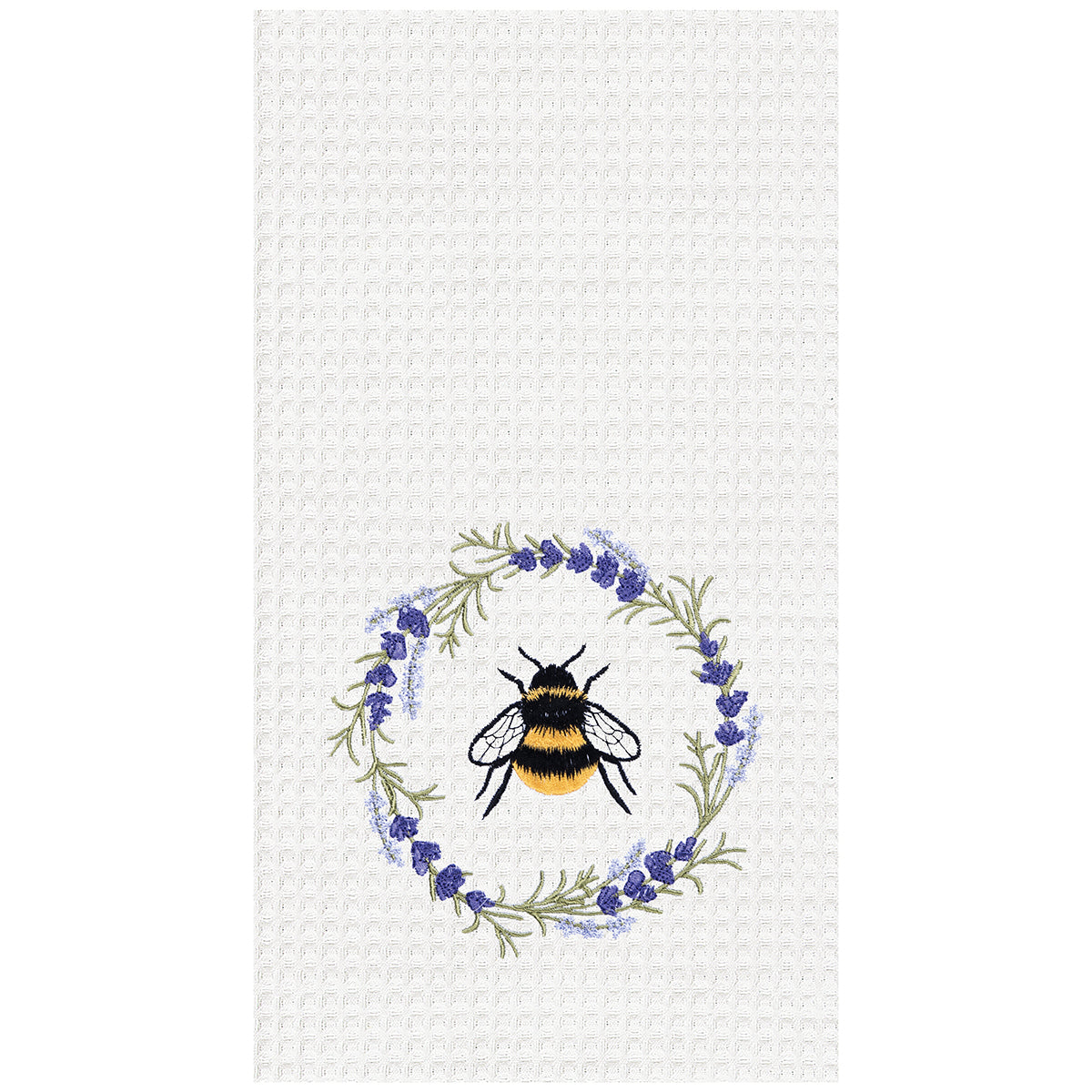 Lavender Bee Wreath Waffle Weave Kitchen Towel