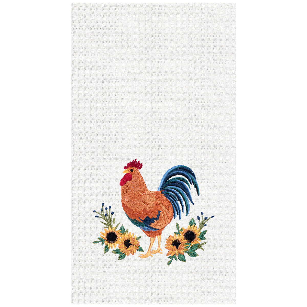 Rooster Sunflower Waffle Weave Kitchen Towel