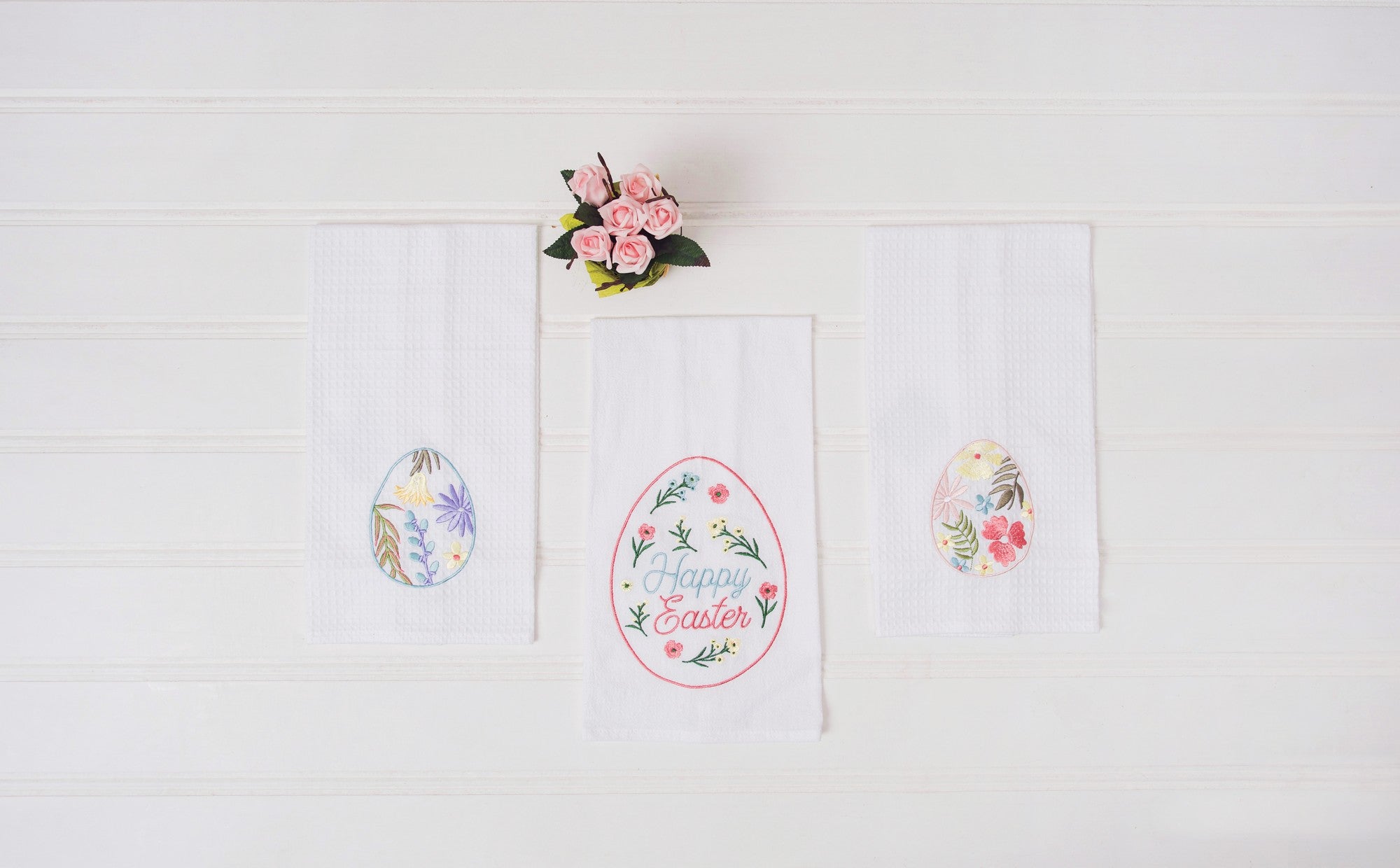 Floral Easter Egg Waffle Weave Kitchen Towel
