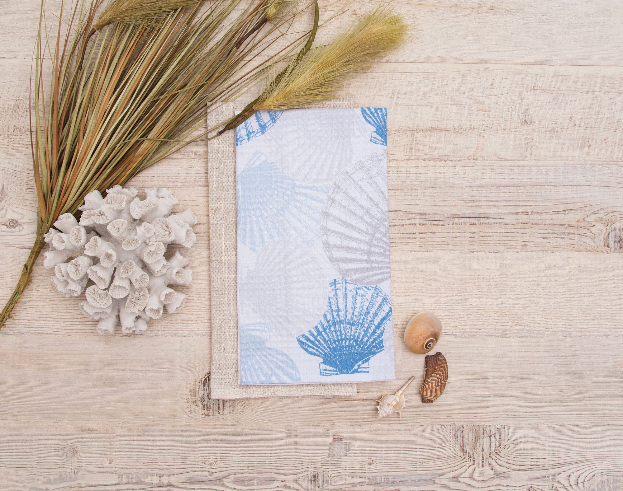 Scallop Shells Waffle Weave Kitchen Towel