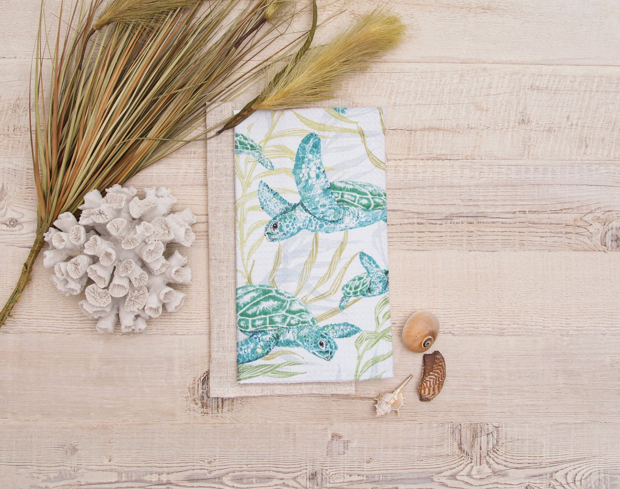 Turtle Cove Waffle Weave Kitchen Towel