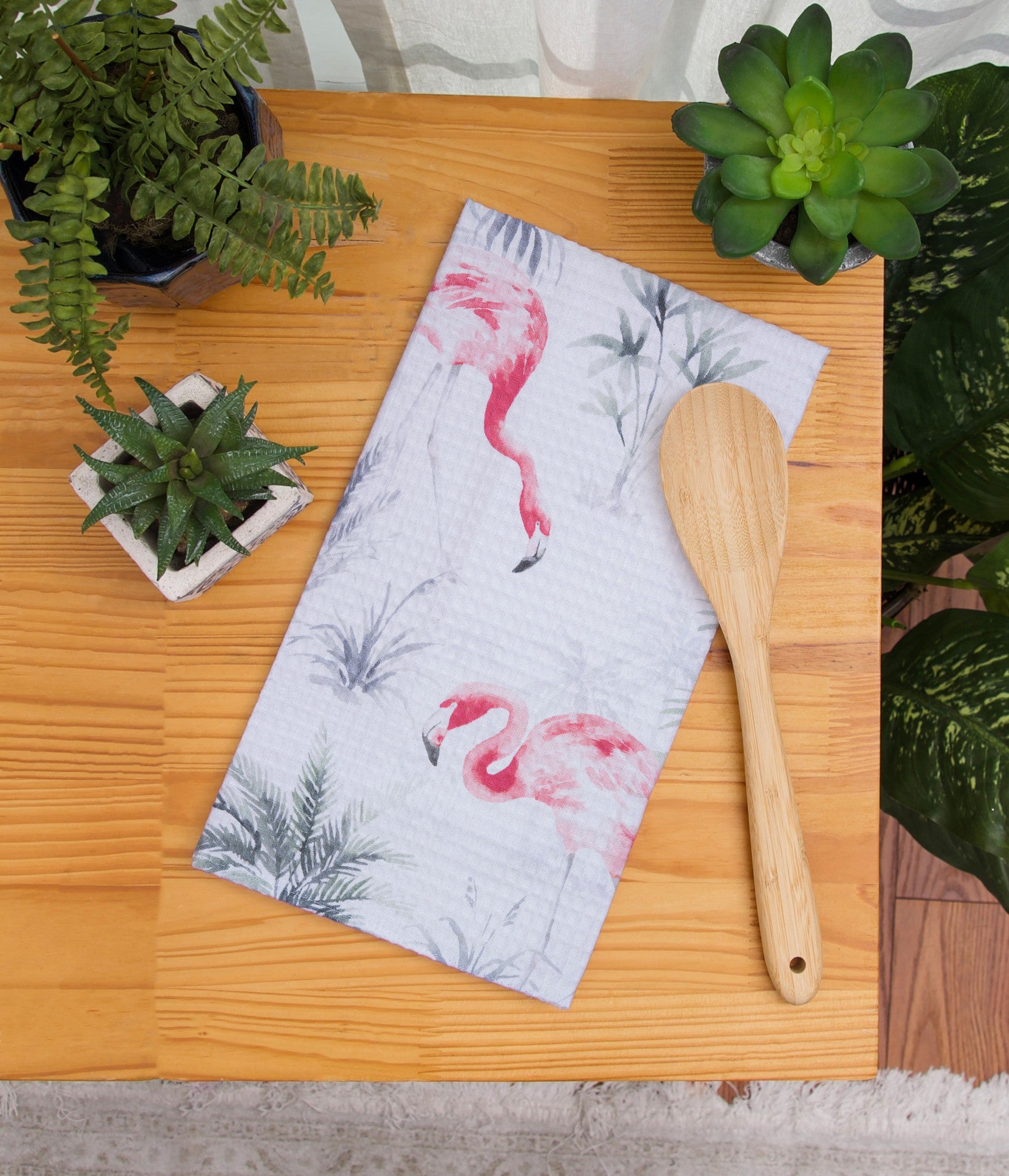 Flamingo Waffle Weave Kitchen Towel