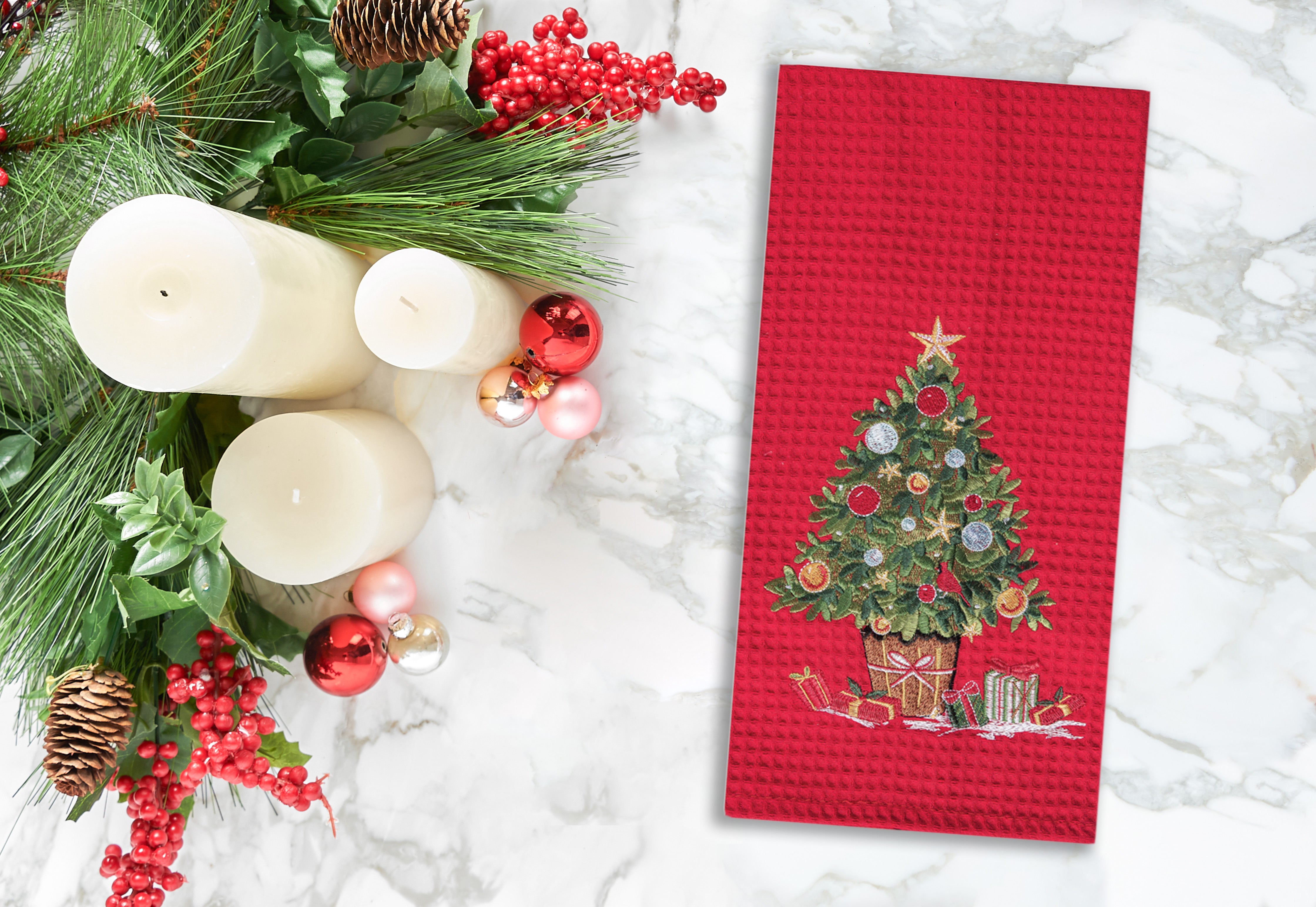 Holiday Tree Waffle Weave Kitchen Towel