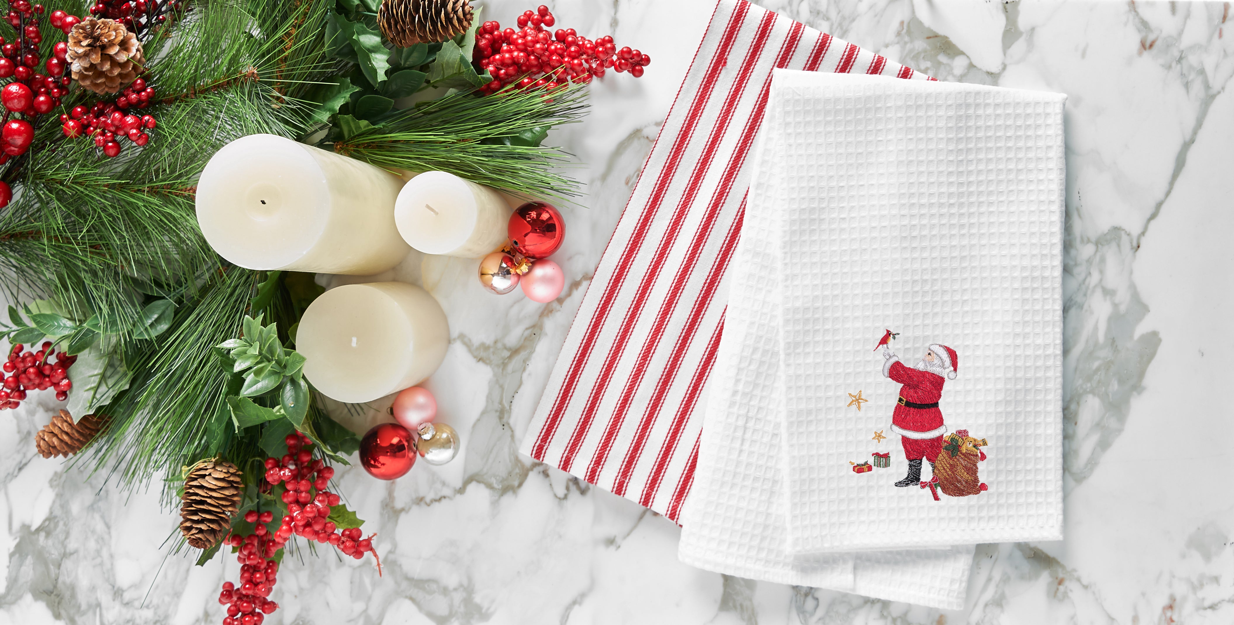 Santa and Cardinal Waffle Weave Kitchen Towel
