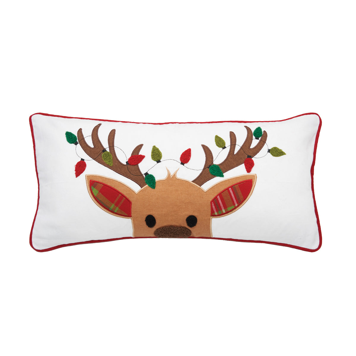Reindeer Plaid & Lights Pillow