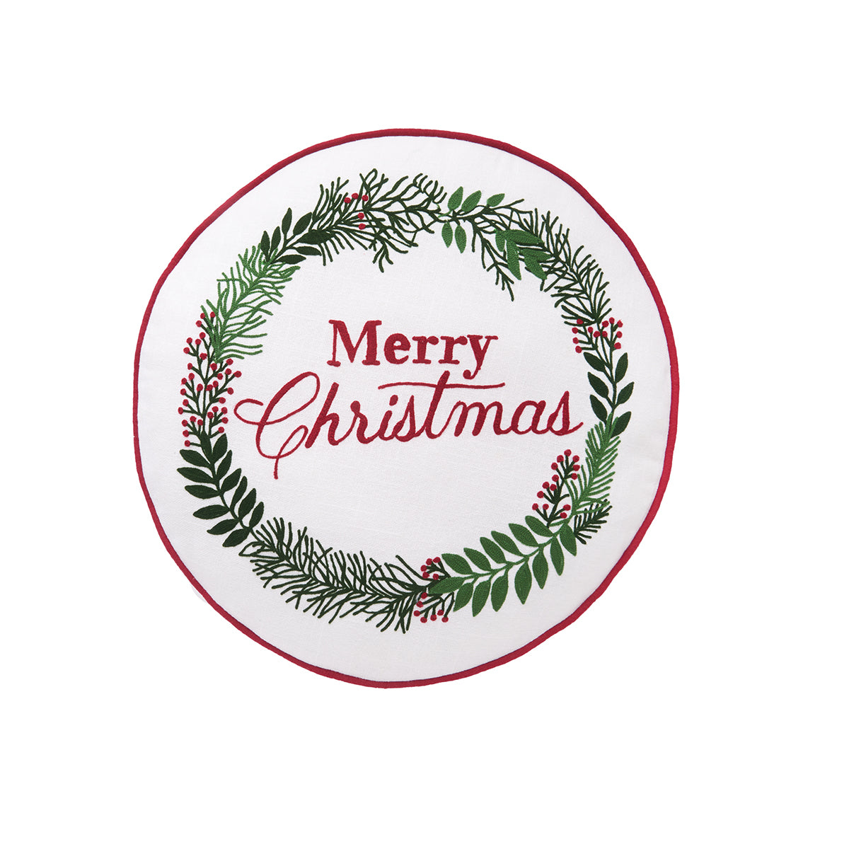 Merry Christmas Berry Weath Round Pillow