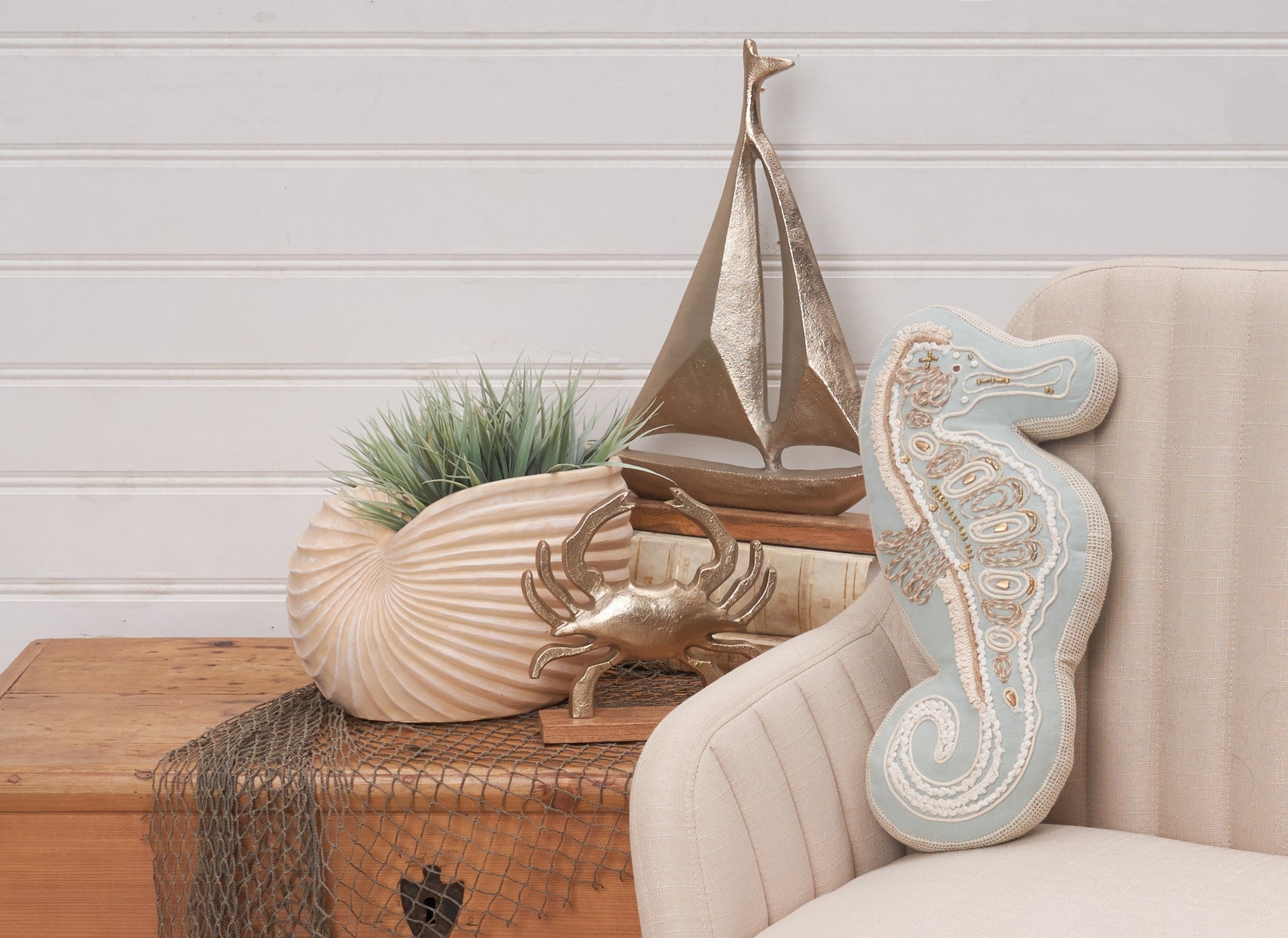 Beaded Seahorse Shaped Pillow