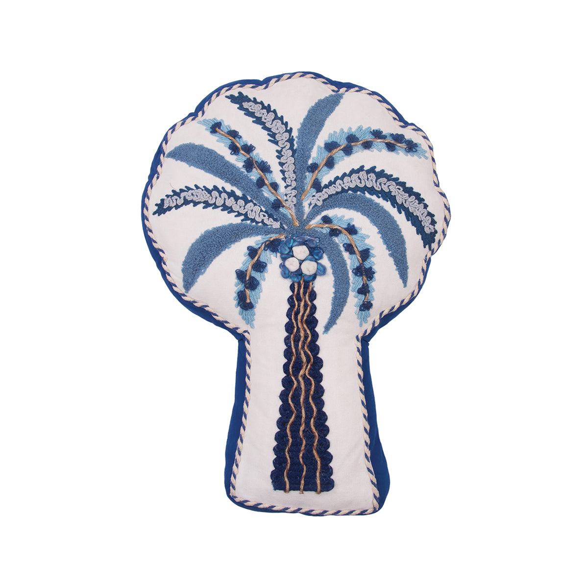 Beaded Indigo Palm Tree Shaped Pillow