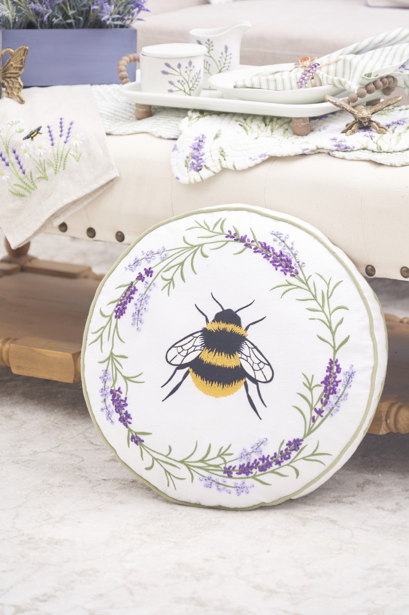Lavender Bee Wreath Pillow