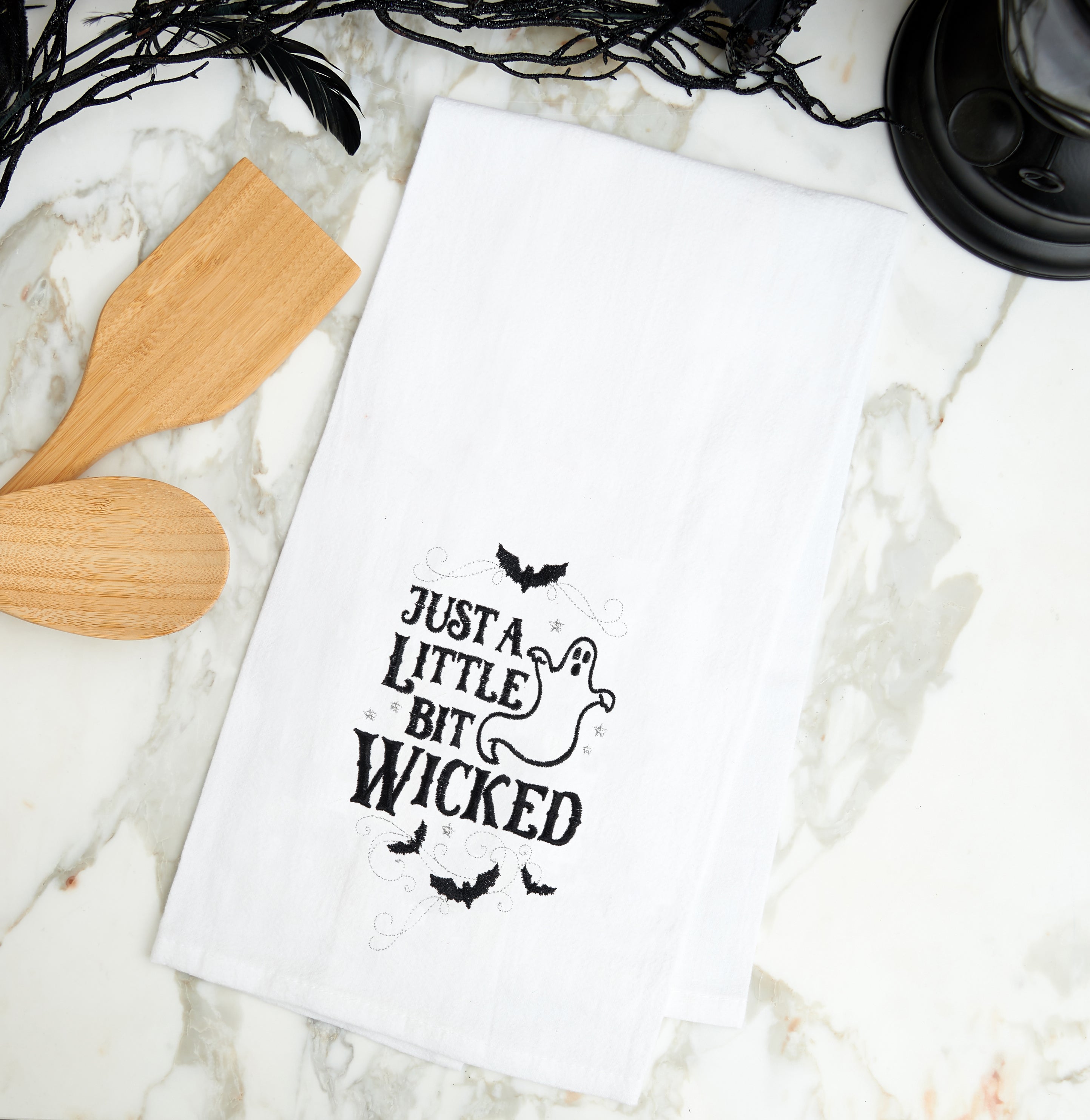 Little Bit Wicked Ghost Flour Sack Kitchen Towel