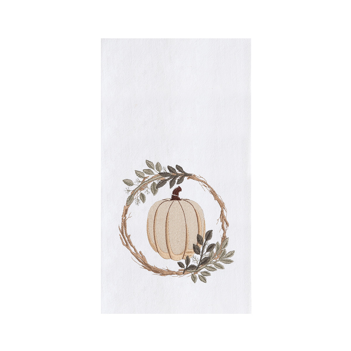 White Pumpkin Wreath Kitchen Towel