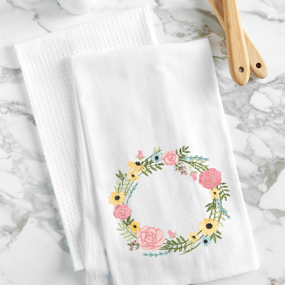 Spring Bloom Wreath Kitchen Towel