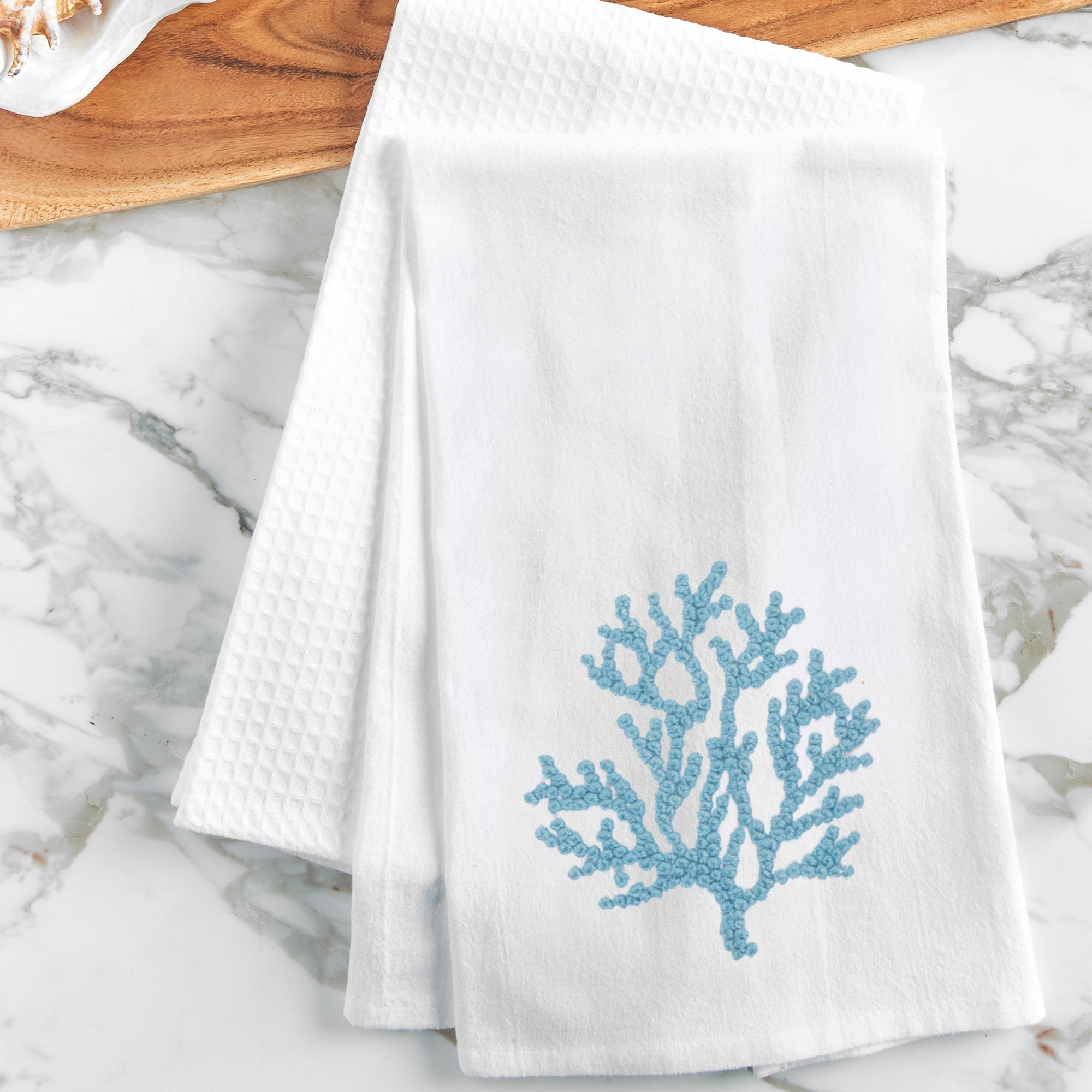Coral French Knot Kitchen Towel