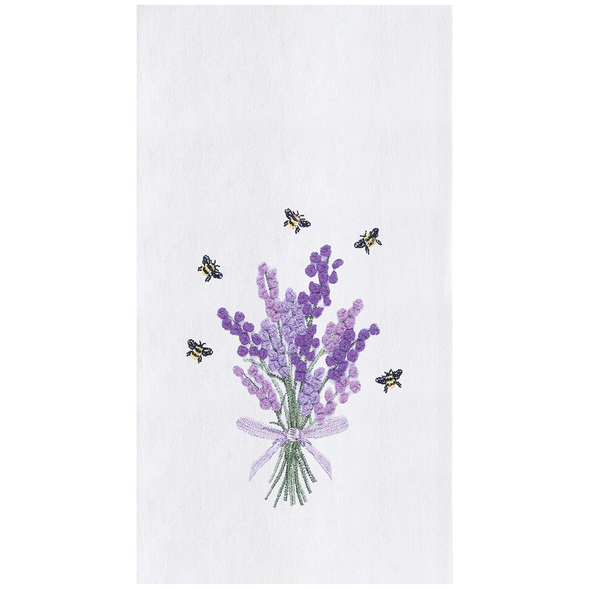 Lavender Bee Bouquet Embroidered & French Knot Kitchen Towel
