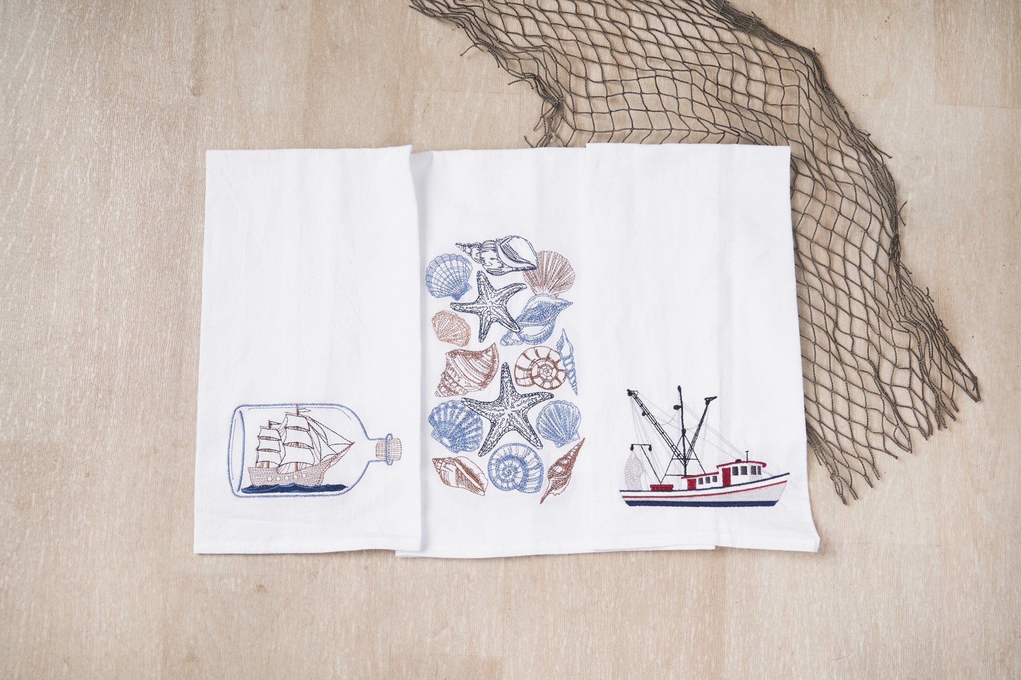 Ship In A Bottle Flour Sack Kitchen Towel