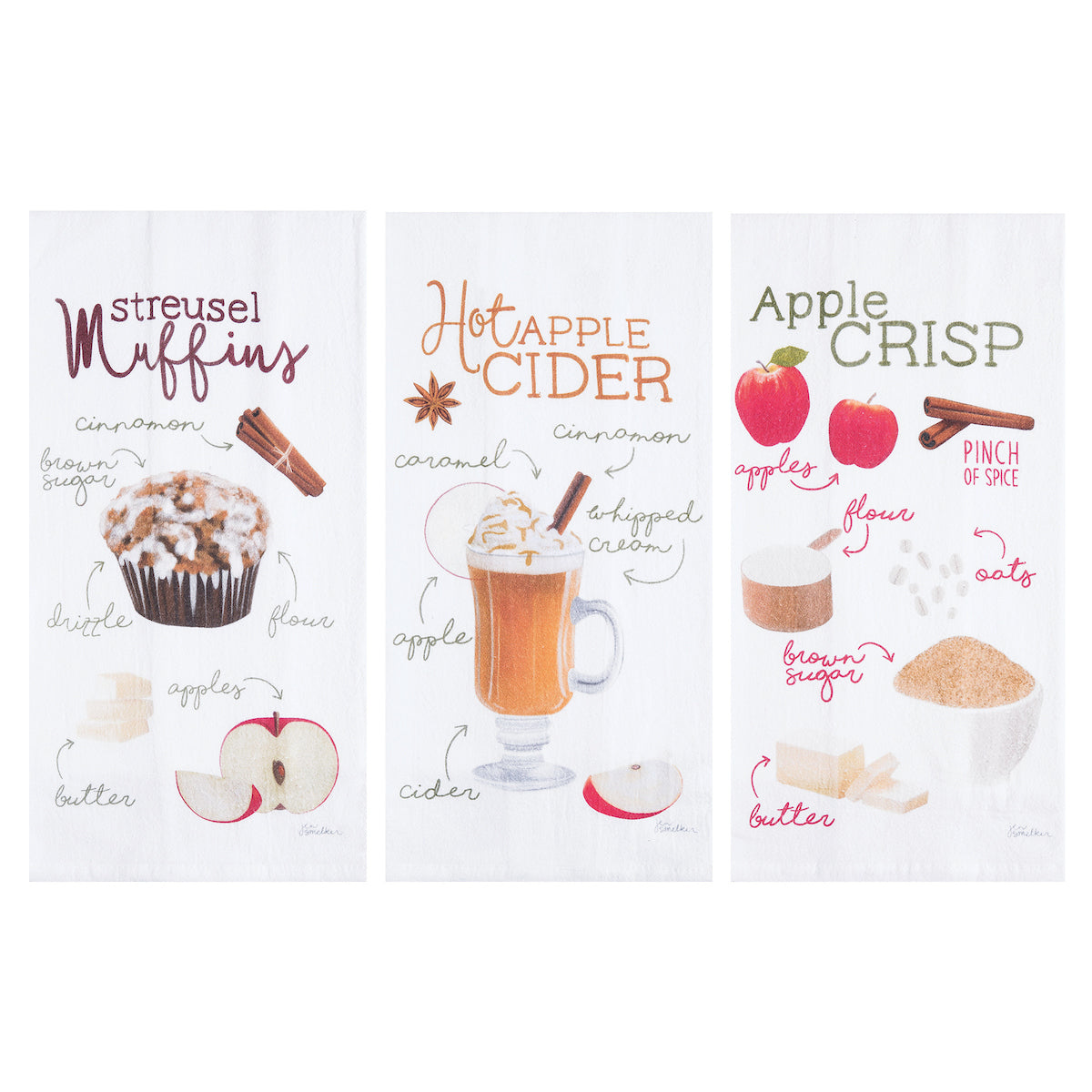 Apple Cider, Crisp & Streusel Kitchen Towel, Set of 3