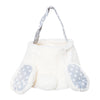 cotton tail bunny basket with two paws and a fluffy bunny tail. the handle and paws are light blue and have delicate white flowers