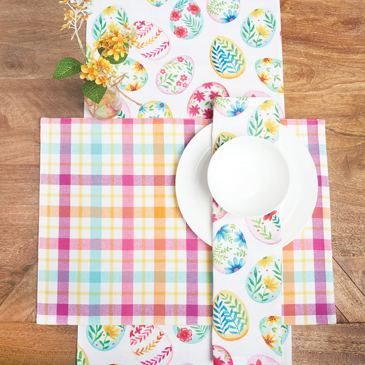 Easter Egg Charm & Plaid Table Linens