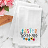 easter blessings kitchen towel on a counter