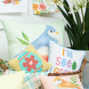 Easter collection containing the Blue floral bird pillow and the Flower egg mini hooked pillow 