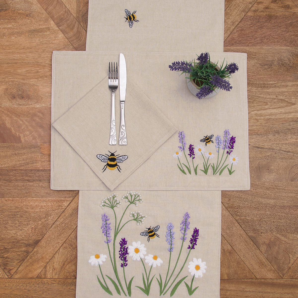 Lavender & Bee Garden Table Linens