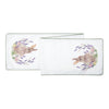 a printed and ribbon art runner with a delicate watercolor inspired bunny sitting is a field of lavender and other delicate pink, yellow, and white flowers. the pillow is trimmed in a green and white checkered print.