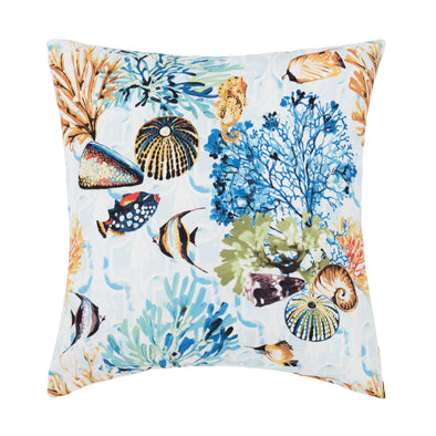 underwater ocean scene with fish and coral on an indoor outdoor pillow