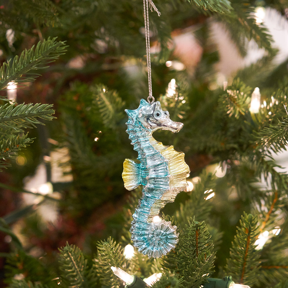 Iridescent Blue Seahorse Ornament