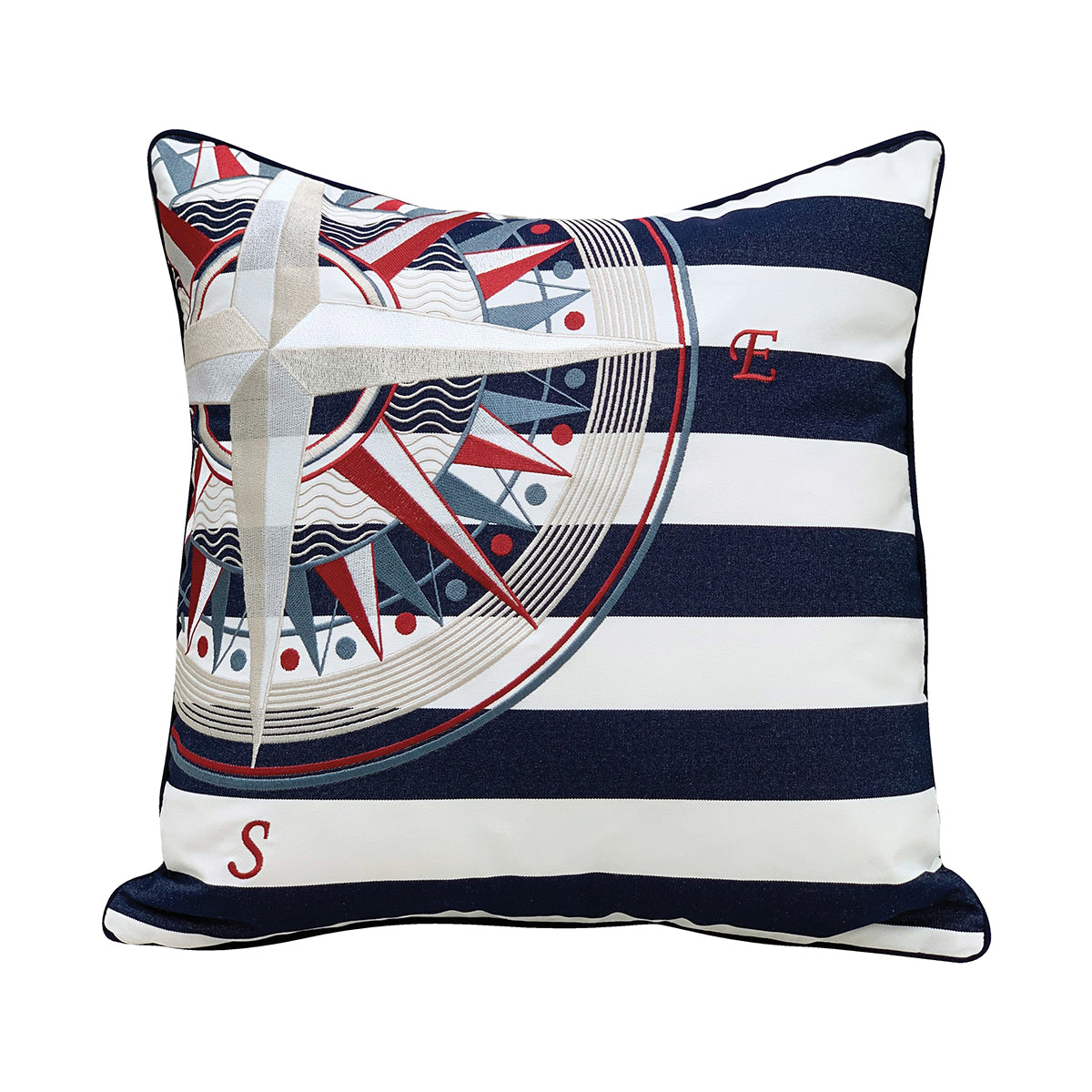 Blue Stripe Compass Rose Indoor Outdoor Pillow