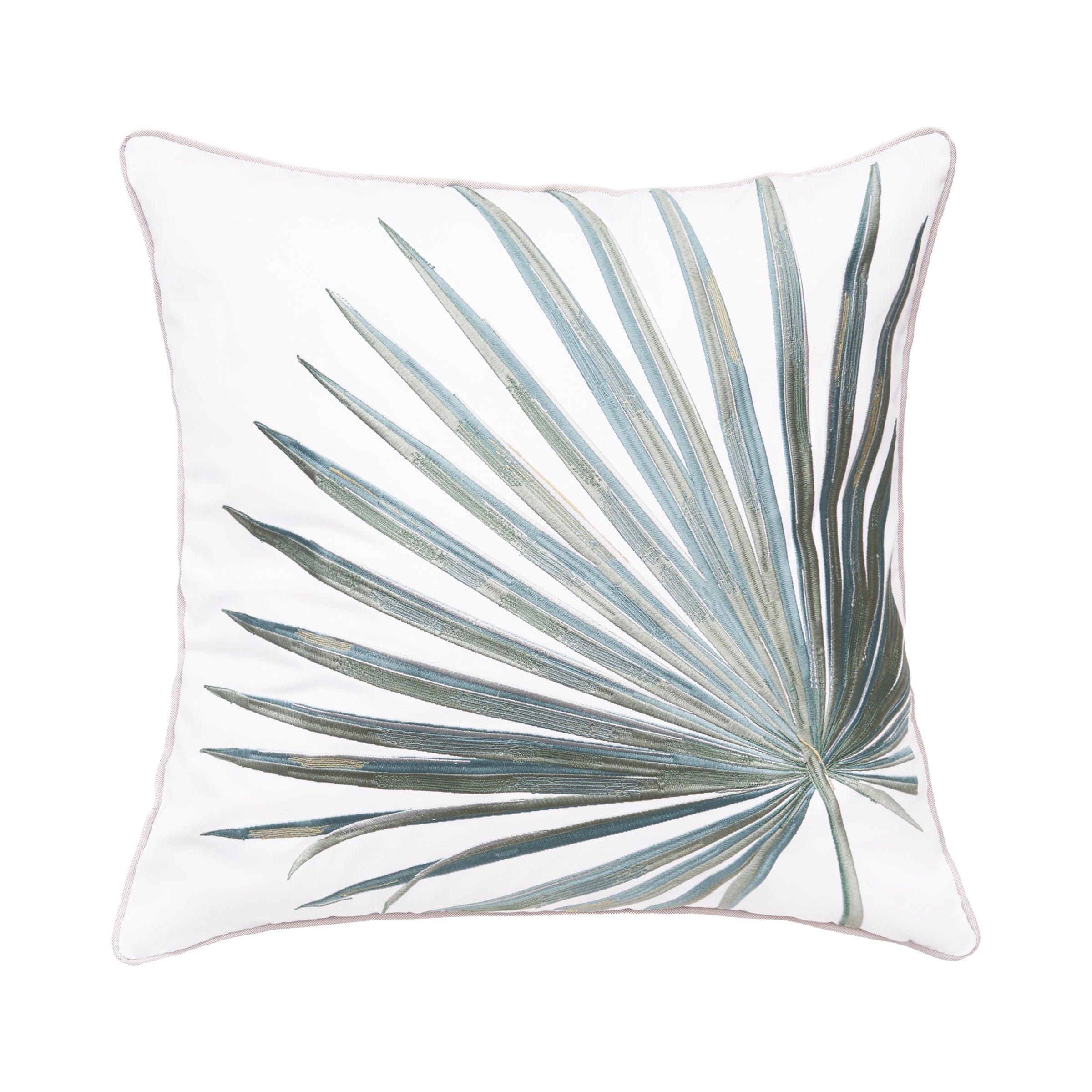 Sage Fan Palm Embroidered Indoor Outdoor Pillow