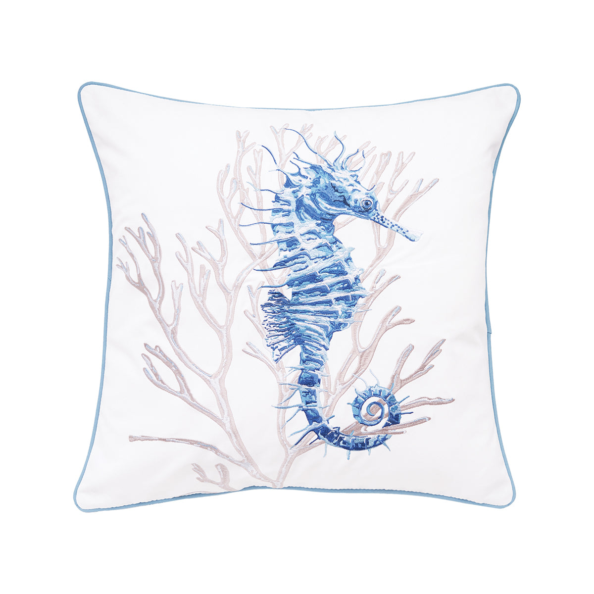 Blue Seahorse and Coral Indoor Outdoor Pillow
