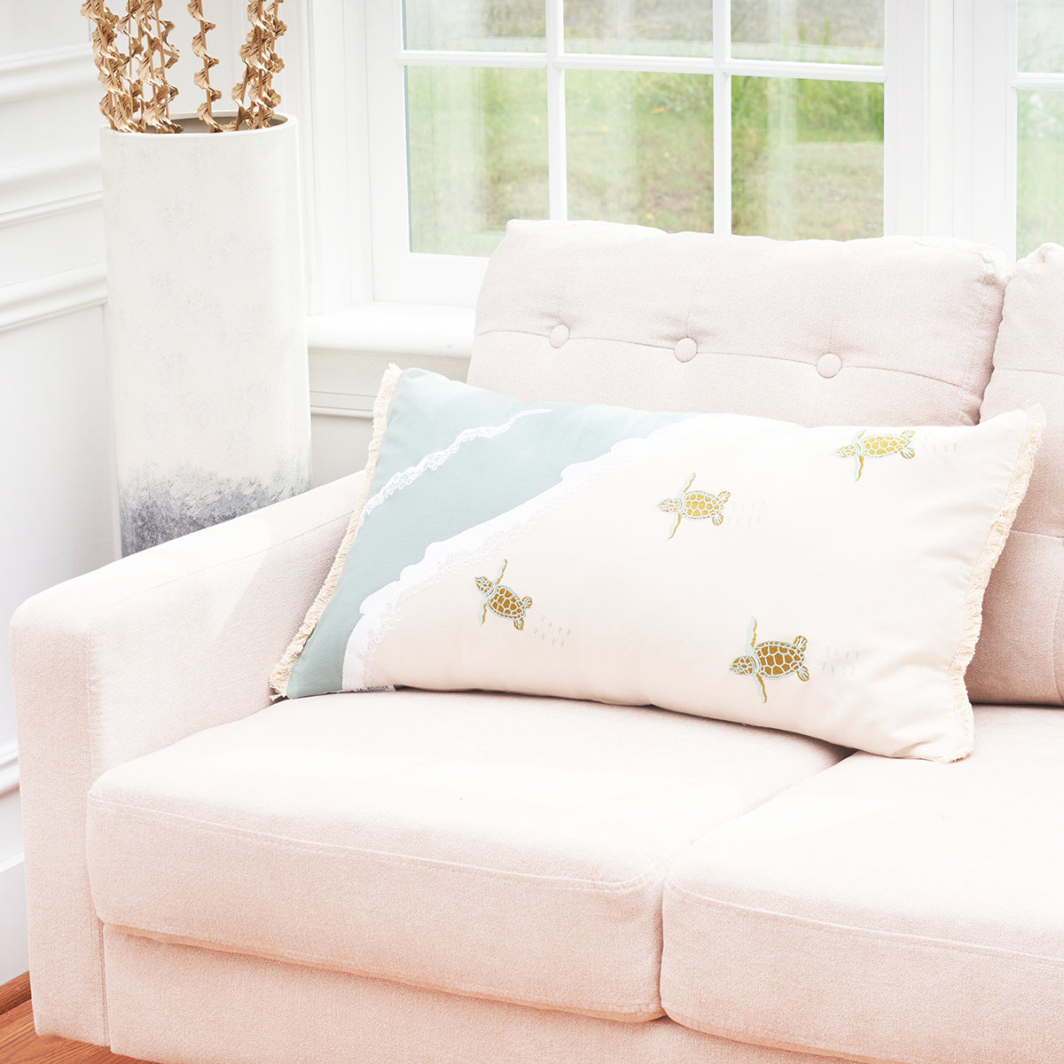 Turtle Migration Fringed Lumbar Indoor Pillow
