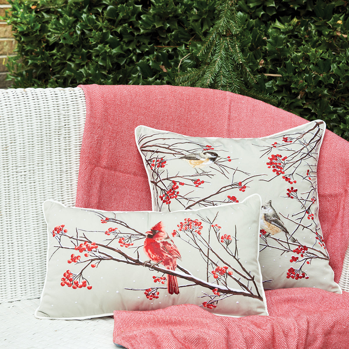 Winterberry Cardinal Indoor Outdoor Lumbar Pillow