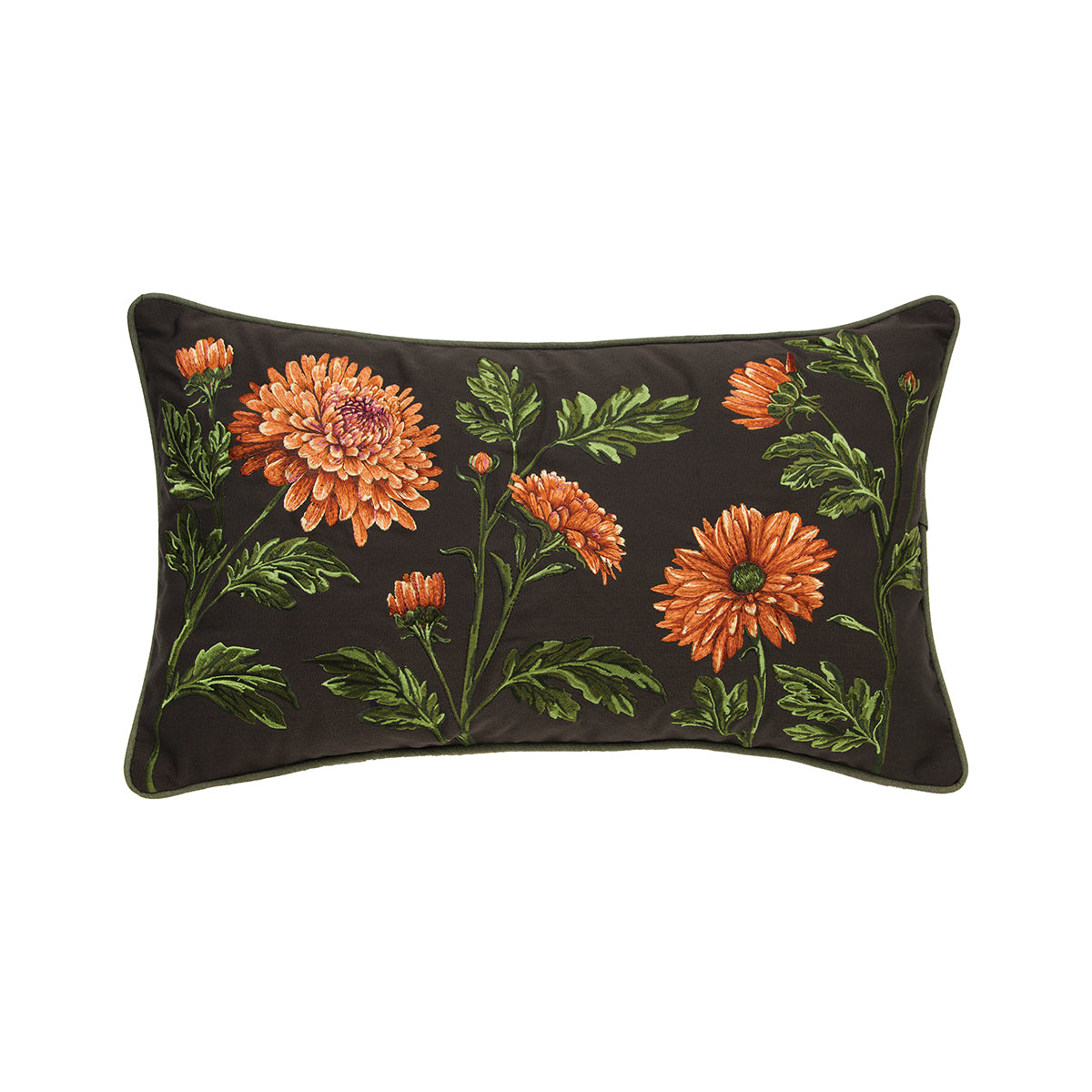 Ebony Mums Indoor Outdoor Lumbar Pillow