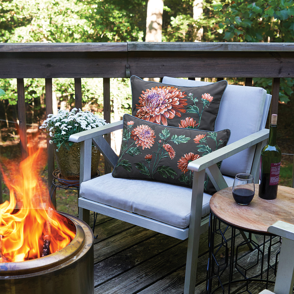 Ebony Mums Indoor Outdoor Lumbar Pillow